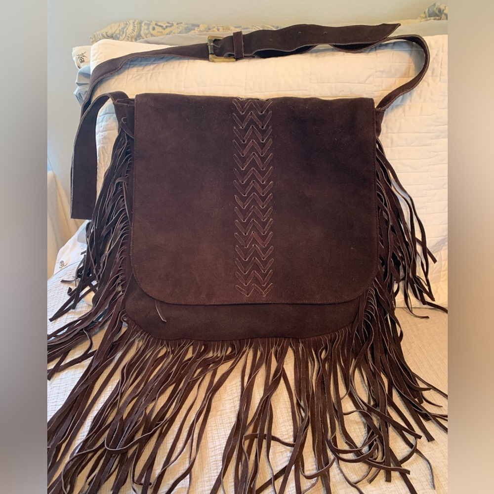 Raj genuine leather brown fringe messenger purse. Never Used!